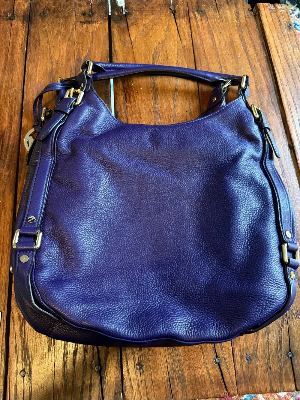 Michael Kors Deep Purple (Iris, Bedford) Leather Shoulder Bag Gold Hardware EUC